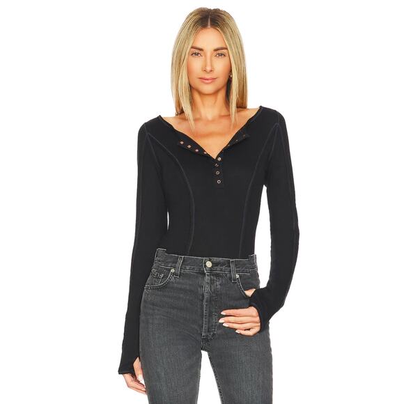Free People Sloane Bodysuit in Black Size Large NWT - Picture 2 of 6
